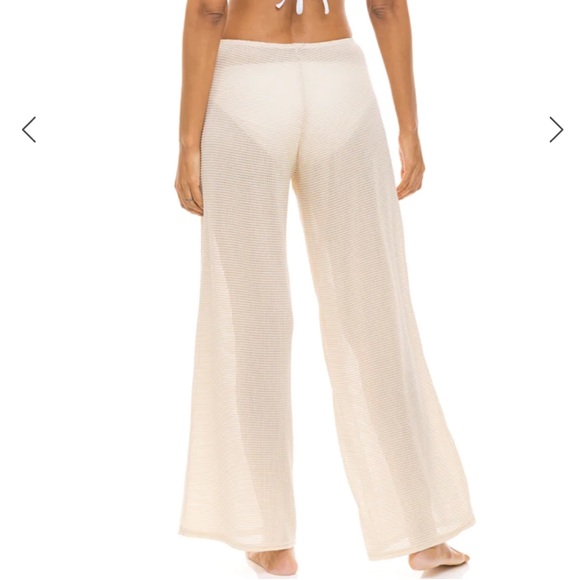 Free People Beige Open Knit High Rise Straight Leg Beach Coverup Pant - Picture 2 of 3